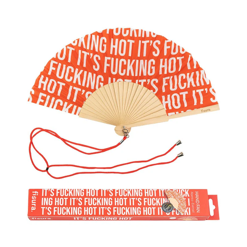 Hand fan IT'S FUCKING HOT red pattern